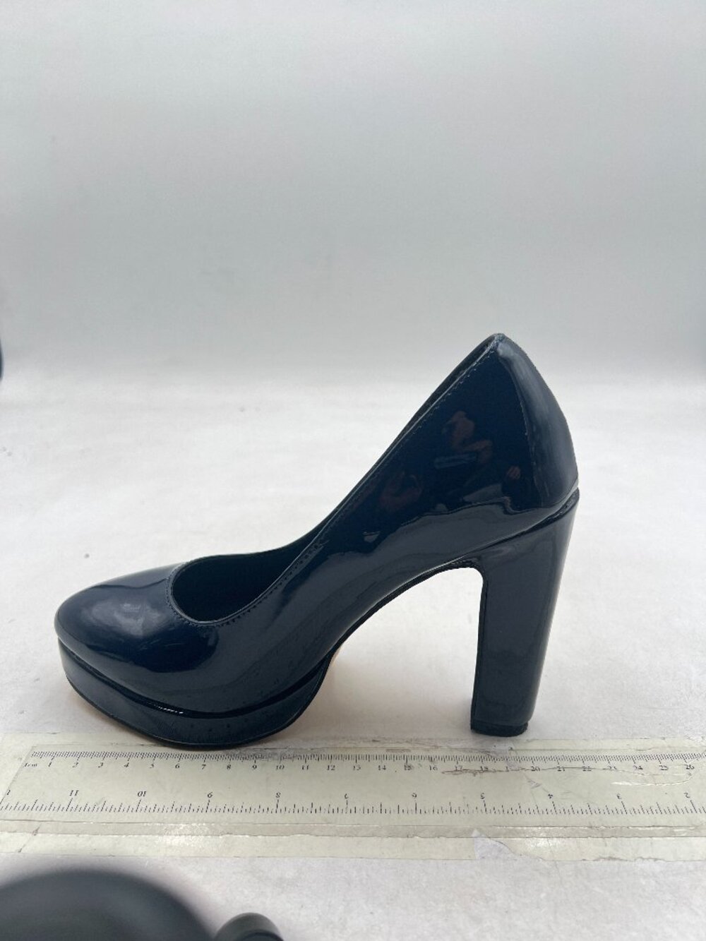 miss left Navy Almond Toe Pumps Platform Chunky High Heels | Slip on Shoes